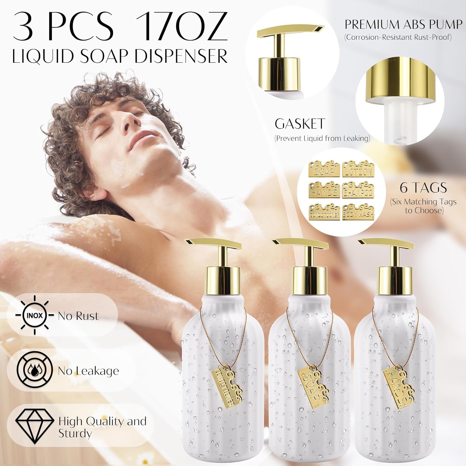 17PCS Bathroom Accessory Set Bathroom Set Gold Bathroom Accessories,Toilet Brush, Trash Can, Qtip Holder Dispenser& 3PCS Soap Dispenser