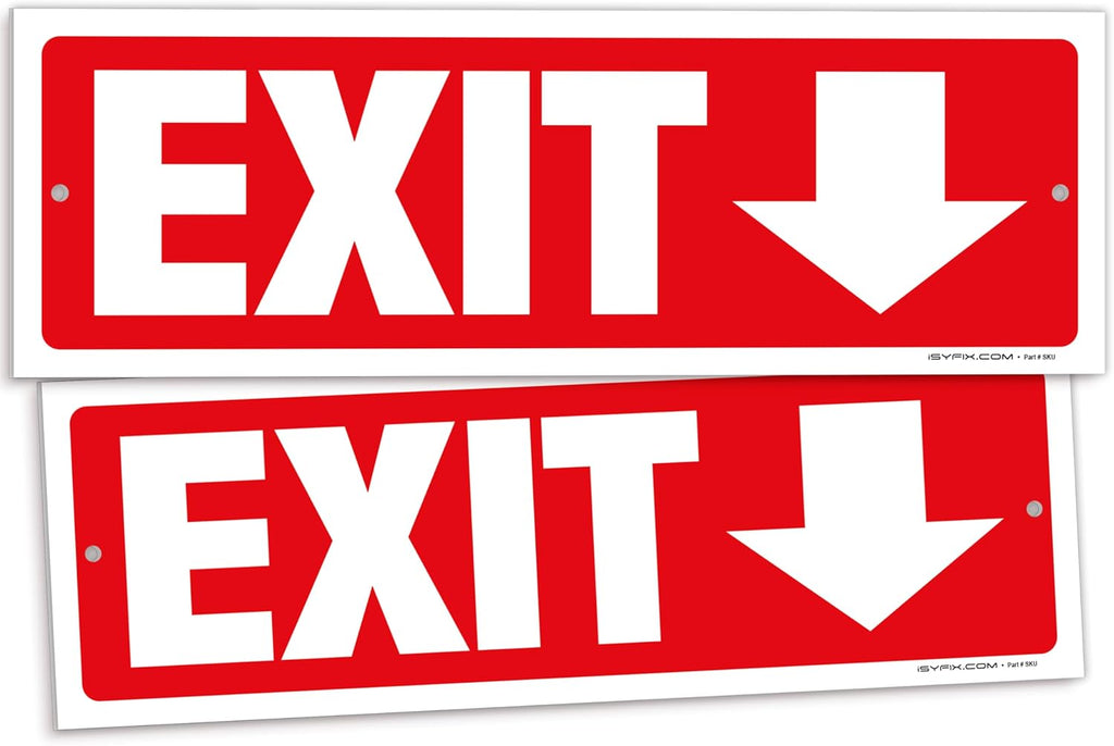iSYFIX Exit Signs - 2 Pack 12x4 Inch Directional Down Arrow Signs, 40 mil Polystyrene Plastic, UV Laminated, Scratch & Fade Resistant, Waterproof - Ideal for Office, Theater, School, Business