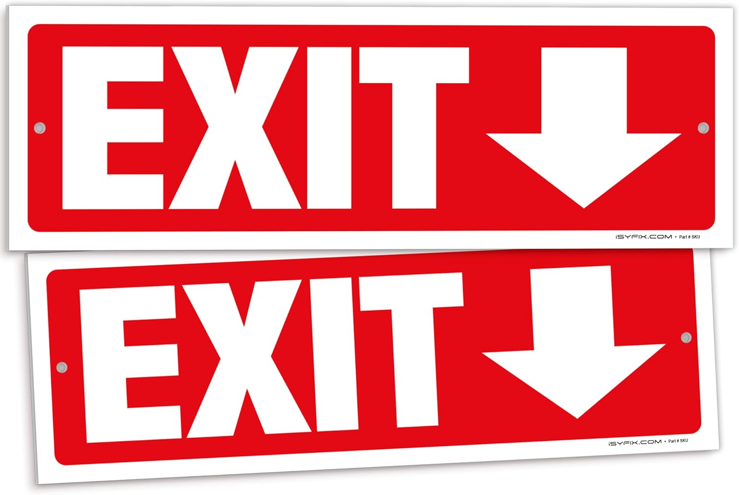 iSYFIX Exit Signs - 2 Pack 12x4 Inch Directional Down Arrow Signs, 40 mil Polystyrene Plastic, UV Laminated, Scratch & Fade Resistant, Waterproof - Ideal for Office, Theater, School, Business