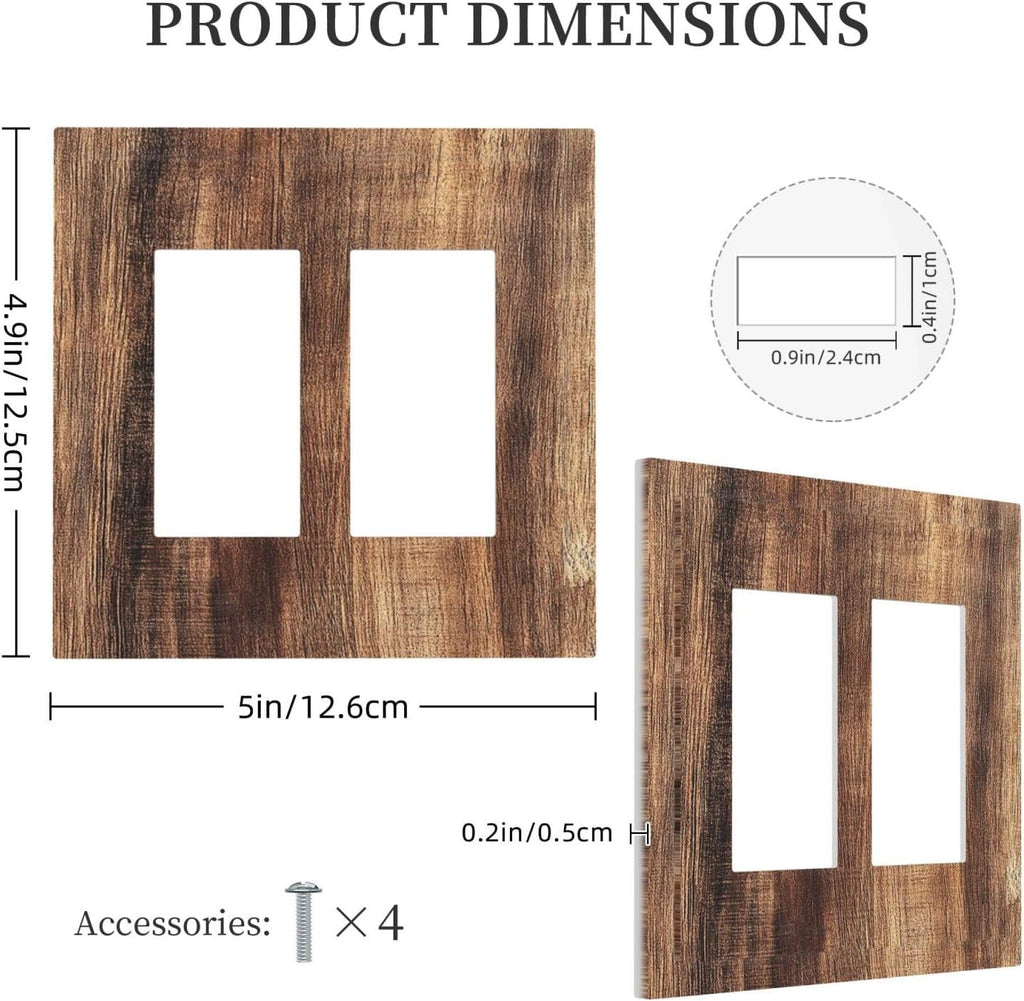 Decorative Outlet Covers Vintage Rustic Brown Wood Grain 2 Gang Double GFCI Rocker Electrical Wall Panels Light Switch Cover Plate for Bedroom Farmhouse Decor