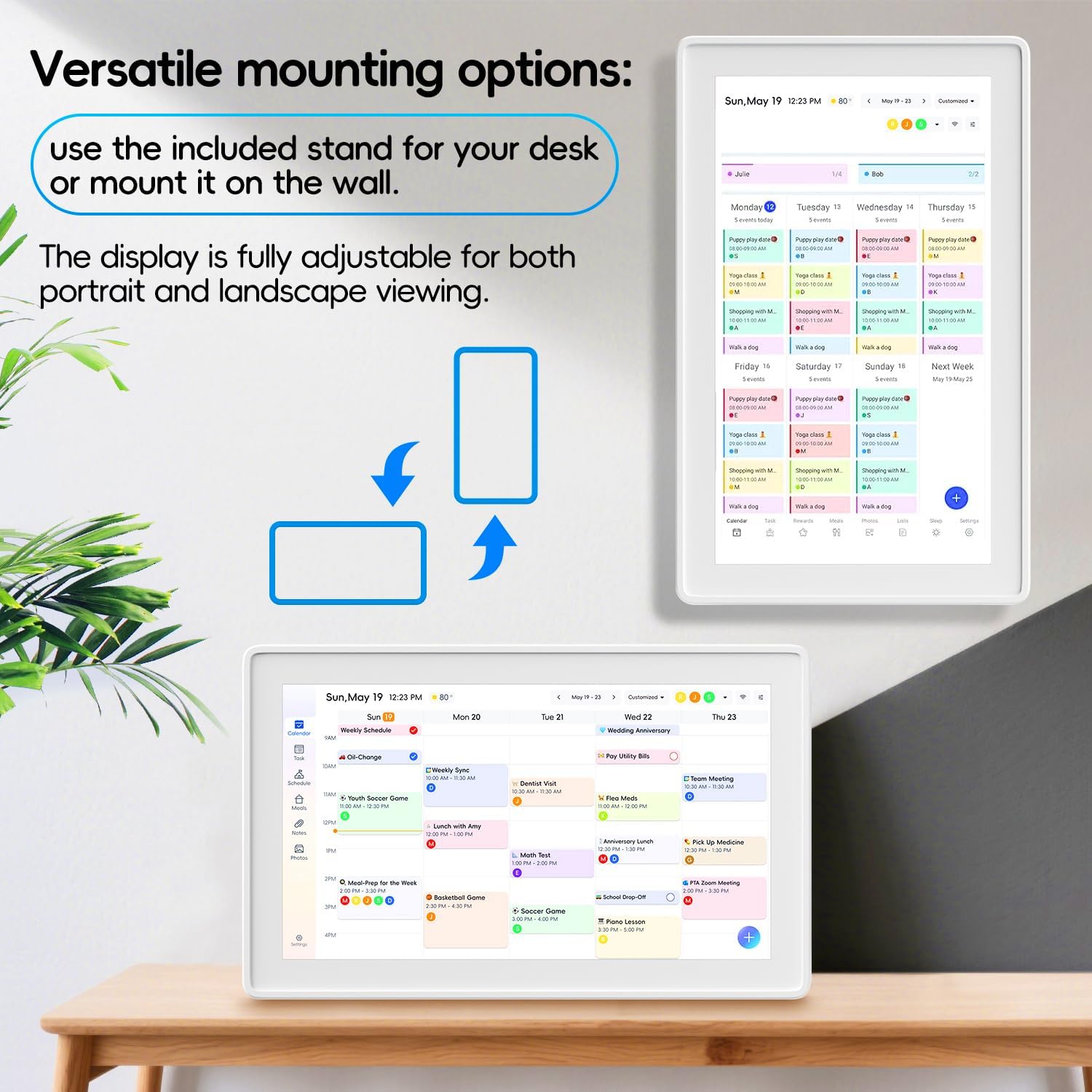 Digital Calendar, 15.6 Inch Wall Planner Electronic Calendar & Chore Chart, Smart Touchscreen Interactive Display for Family Schedules, Great for Organizing Your Routines, Wall & Desk Mountable White
