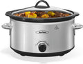 4QT Slow Cooker & Mini Food Warmer with Removable Ceramic Pot, 3 Heating Settings, Dishwasher Safe Glass Lid, Stainless Steel,Sliver
