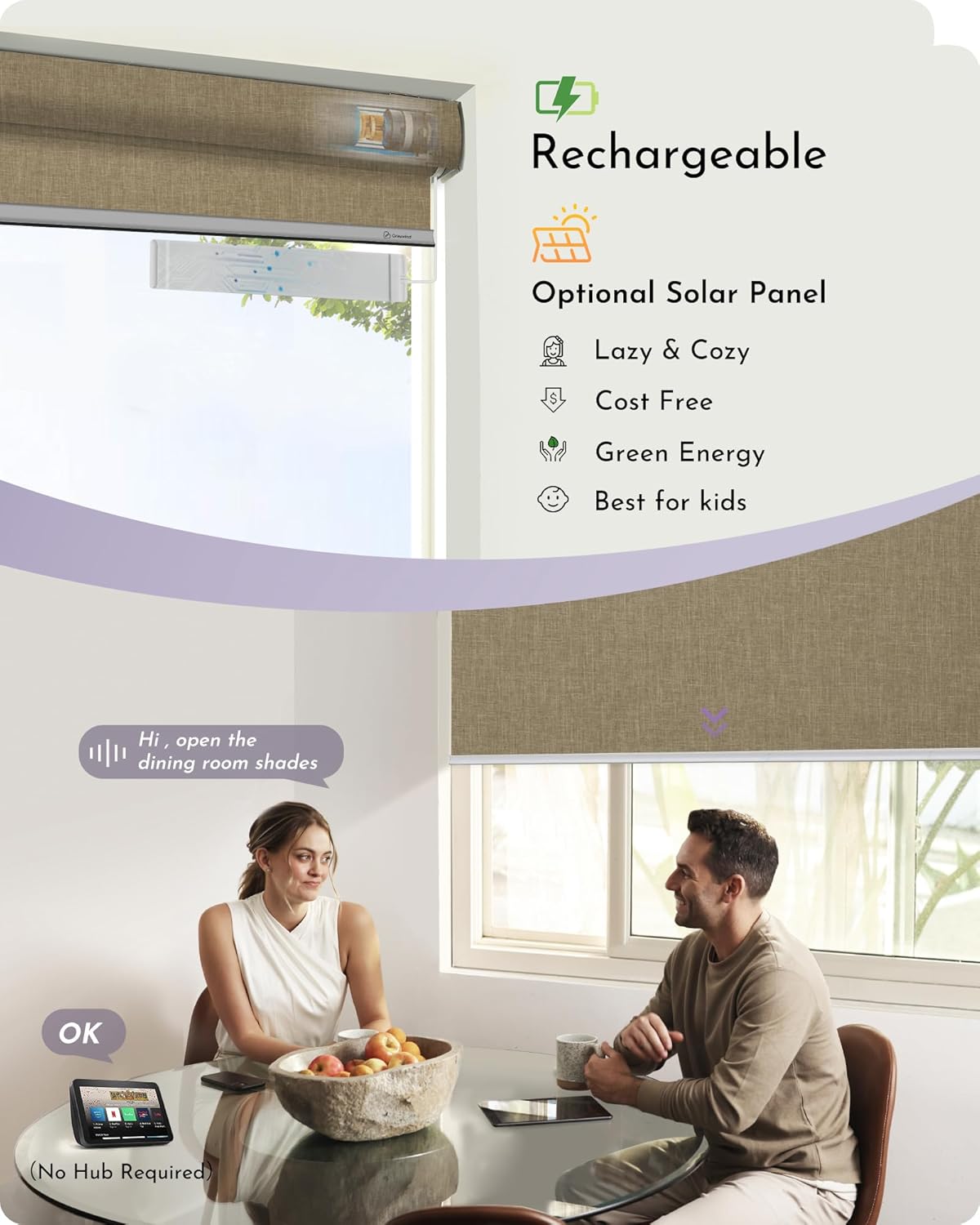 Graywind Motorized Roller Shades Work with Alexa Google Smart Blackout Shades with Remote Insulated Triple Weaved Fabric Window Blinds with Valance for Smart Home Office, Customized Size (Coffee)