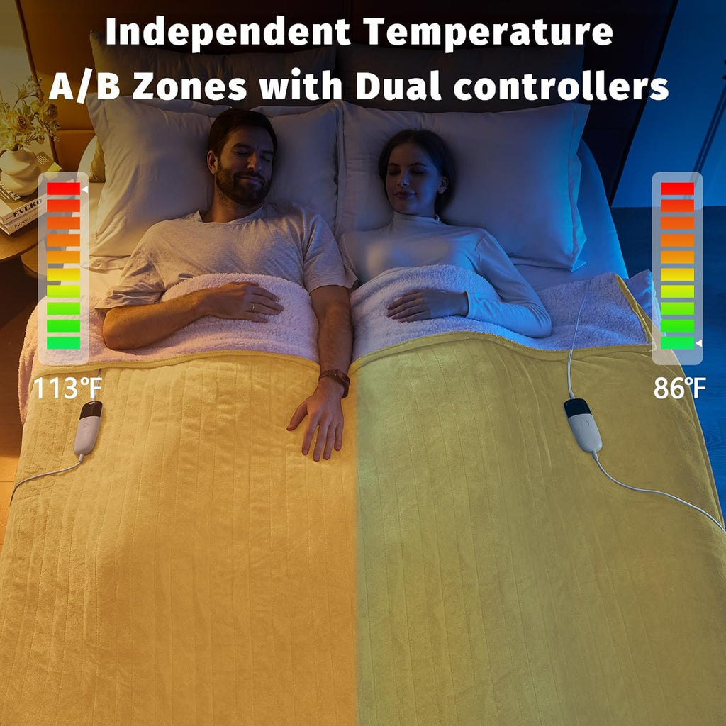 Heated Electric Blanket King Size - 90" x 100" Heating Blanket with Dual Control, 10 Heating Levels & 8 Hours Auto Off, Soft Warm Flannel Blanket, Christmas Birthday Gifts for Senior Grandma