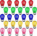 25 Pack S14 Colored LED Light Bulb 2 Watt Multi-Color String Light Bulbs Plastic Shatterproof E26 Base LED Filament Outdoor Replacement Christmas Light Bulbs(Red Green Blue Pink Yellow)