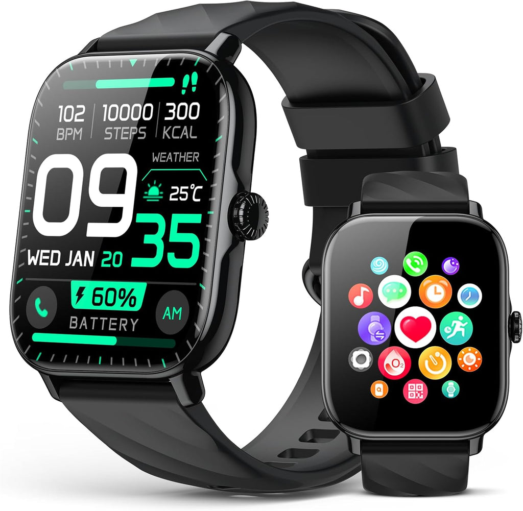 Smart Watches Fitness Tracker for Men Women with Step Counter, Sleep / Calorie Monitor, Pedometer, IP68 Waterproof, 120+ Sports for iPhone Android, 1.91”HD Touchscreen Smartwatch (Casual, Black, 1.91)