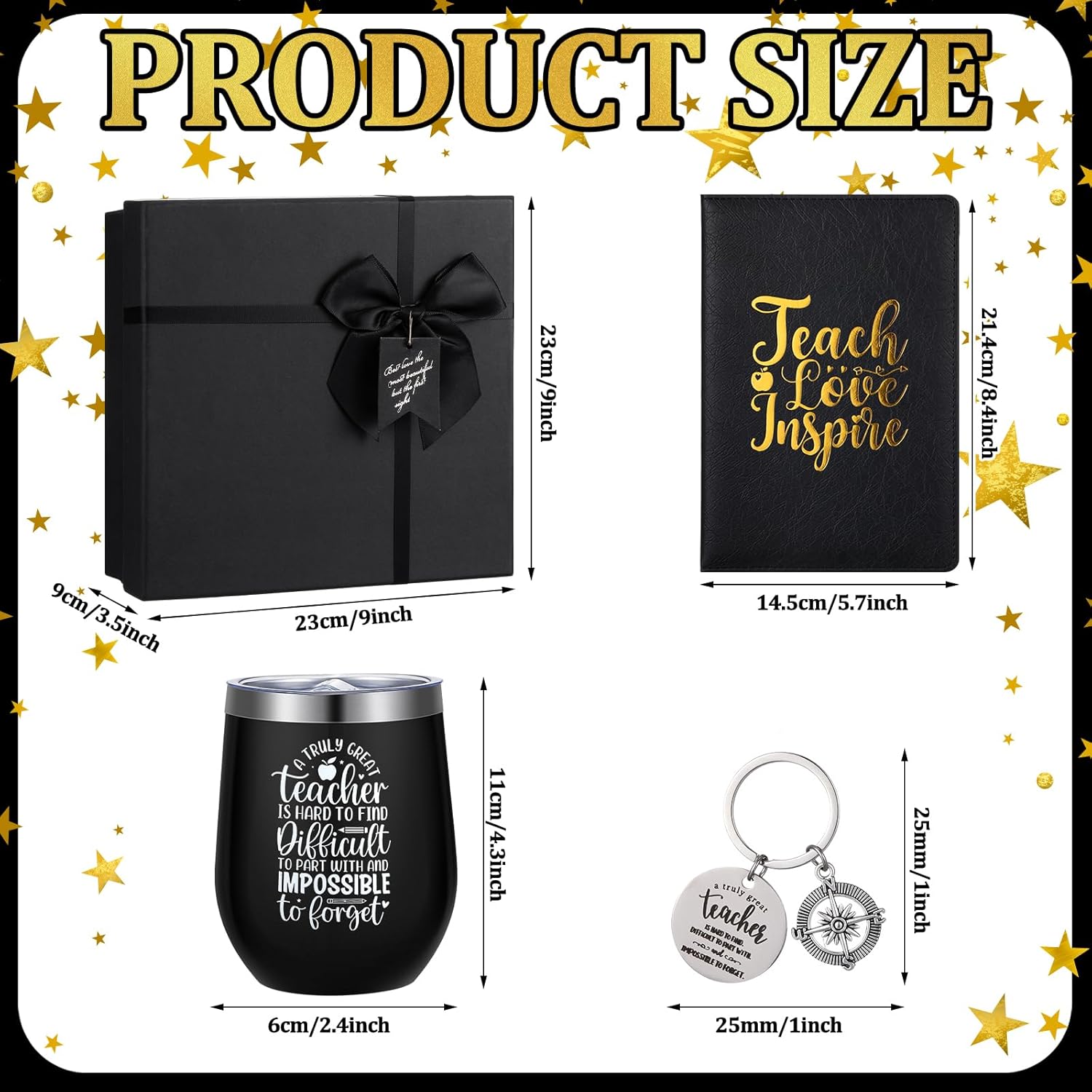 6 Pcs Christmas Teacher Gifts for Men Teacher Appreciation Thank You Gifts Sets 12 oz Stainless Steel Cup Socks Keychain Pen Notebook Gift Box for Educators School Staff Instructor Mentor