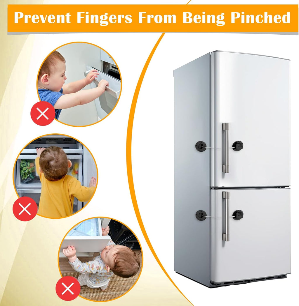 4 Pack Black Digital Refrigerator Locks Combination, Drill-Free Fridge Lock with Password, Strong Heavy-Duty ABS & Stainless Steel, Easy to Operate