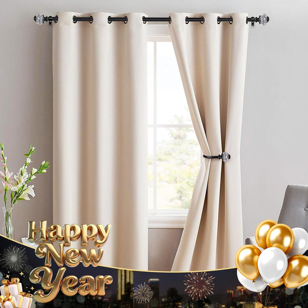 2 Pack Black Curtain Rods, 1 Inch Telescoping Drapery Rod 28 to 48 inch (2.3 to 4 ft), USFOOK Curtain Rods for Windows, Silver Translucent Finials