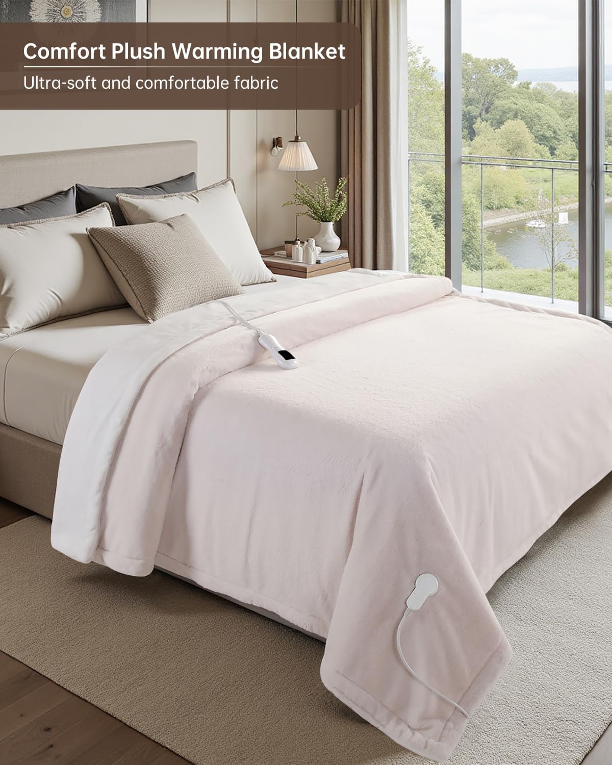 Electric Heated Blanket Twin Size, Washable Blanket Warmer for Home for Adults, Fast Heating Super Cozy Soft Fabric, 62" x 84", 9 Heat Levels, 1-9H Auto-Off, ETL Certified, Pink White