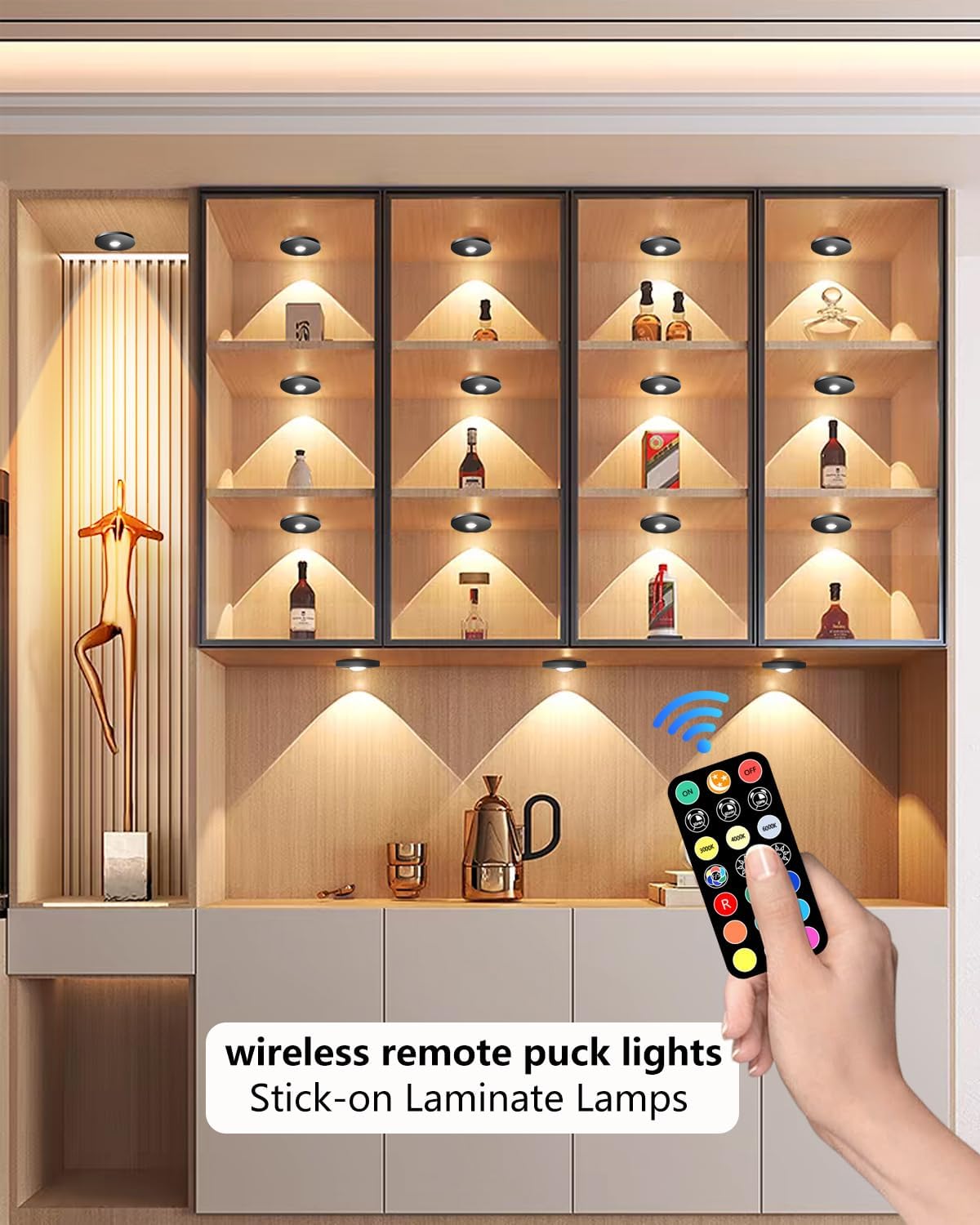 Puck Lights with Remote Control, 2000mAh Rechargeable Cabinet Light, Under Counter Tap Light Wireless, Display Cabinet, Shelf, Closet，Dimmable，Magnetic，Push Lights Battery Operated， (Black, 3 Pcs)