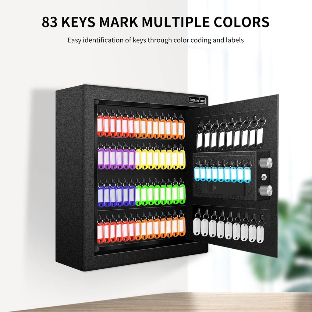 JUGREAT 80 Keys Cabinet with Sensor Light,Electronic Key Safe,Pin Code Keyless Storage Box for Keys,Secure Wall Mount Safe with 80 Key Tags