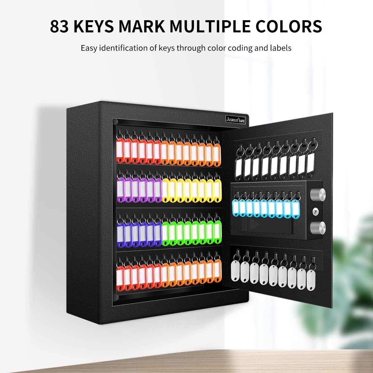 JUGREAT 80 Keys Cabinet with Sensor Light,Electronic Key Safe,Pin Code Keyless Storage Box for Keys,Secure Wall Mount Safe with 80 Key Tags