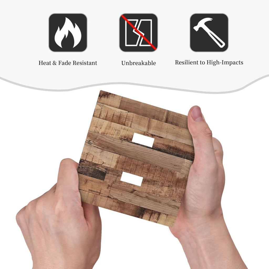 Decorative Switch Plates Rustic Brown Wood Grain 2 Gang Double Toggle Outlet Light Switch Cover Wall Plate Electrical Faceplate for Farmhouse Kitchen Decor