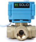 U.S. Solid 1/2" 3 Way Brass Motorized Ball Valve 110-230VAC, L Type Water Shutoff Valve with Manual Function, Standard Port, NOT for Drinking Water