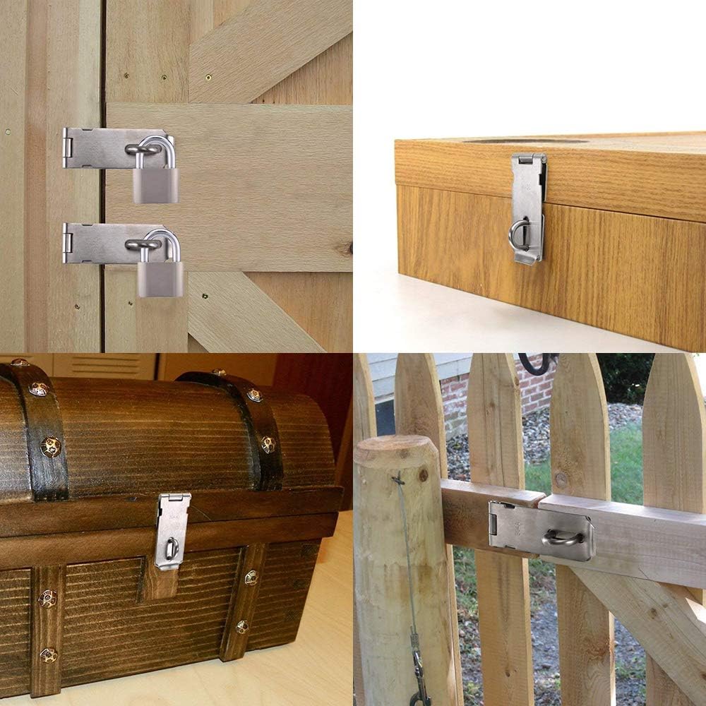 JQK Door Hasp Latch Lock, 5 Inch 304 Stainless Steel Safety Packlock Clasp Thickness 1.9 mm, Brushed Steel, DL130-BN