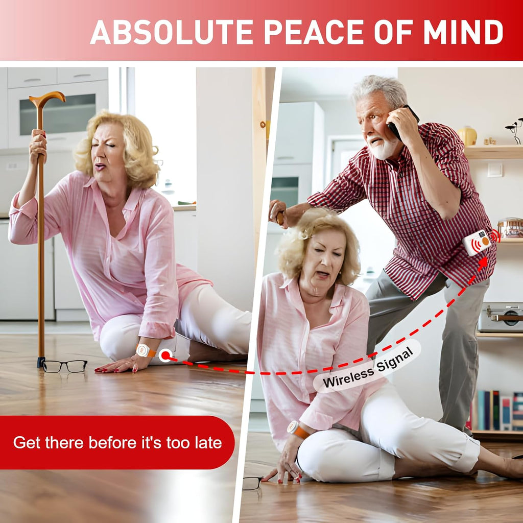 CallToU Wireless Caregiver Pager Portable Alarms for Elderly Wrist Call Button Caregiver Alert Paging System Vibrate Pager with Digital Display Nurse Call Bell Help Button, Alert Button for Seniors
