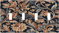 Light Switch Covers Vintage Grey Plant Leaves Brown Flowers Quad Toggle Electrical Faceplate 4 Gang Wall Plate Decorative Switch Plates for Bedroom Home Decor