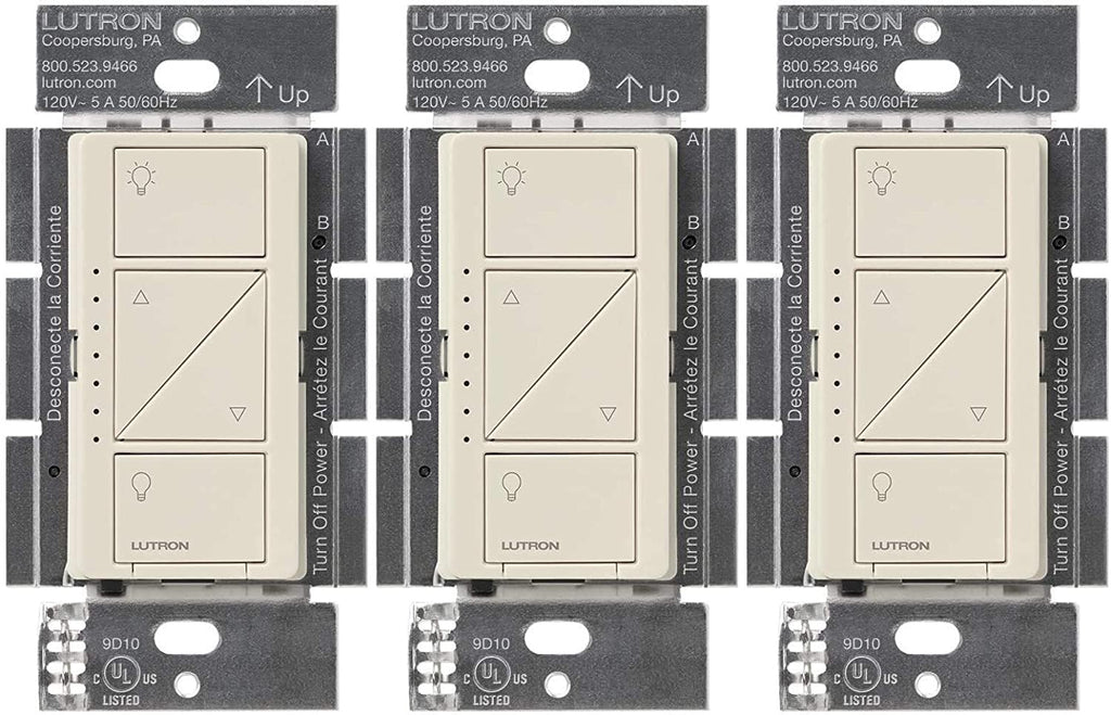 Lutron Caseta Original Smart Dimmer Switch (Lutron Smart Hub Required), for LED Lights, 150 Watt, Single-Pole/3-Way, No Neutral Required, PD-6WCL-LA, Light Almond, 3 Pack