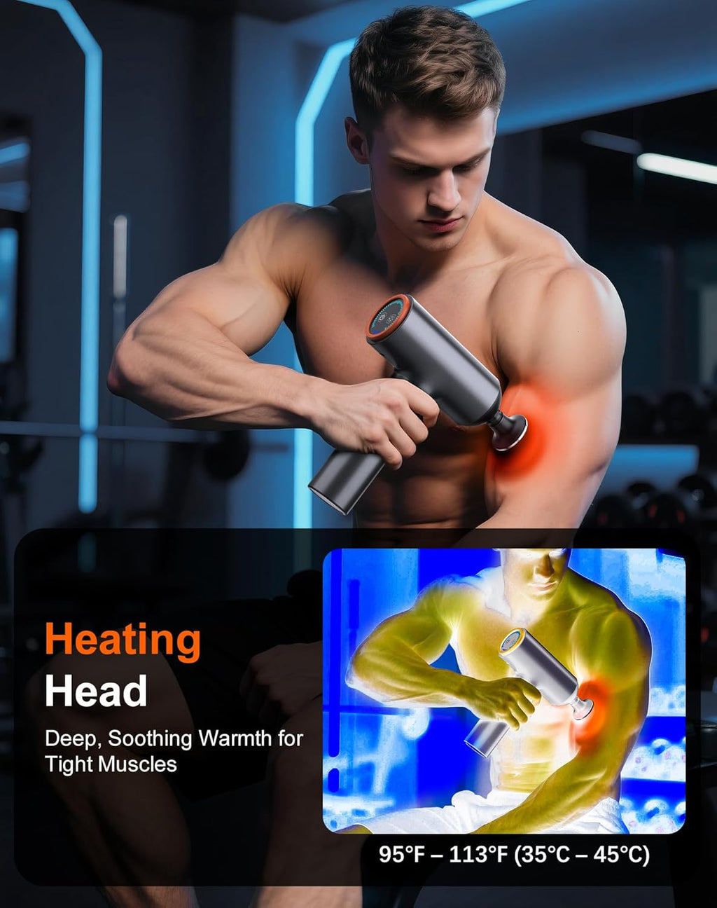 arboleaf Thermal Massage Gun Deep Tissue with Heat, Handheld Muscle Percussion Massager with Full-Metal Head, 6 Replacements for Athletes Pain Relief, Relax, Gifts for Men and Women