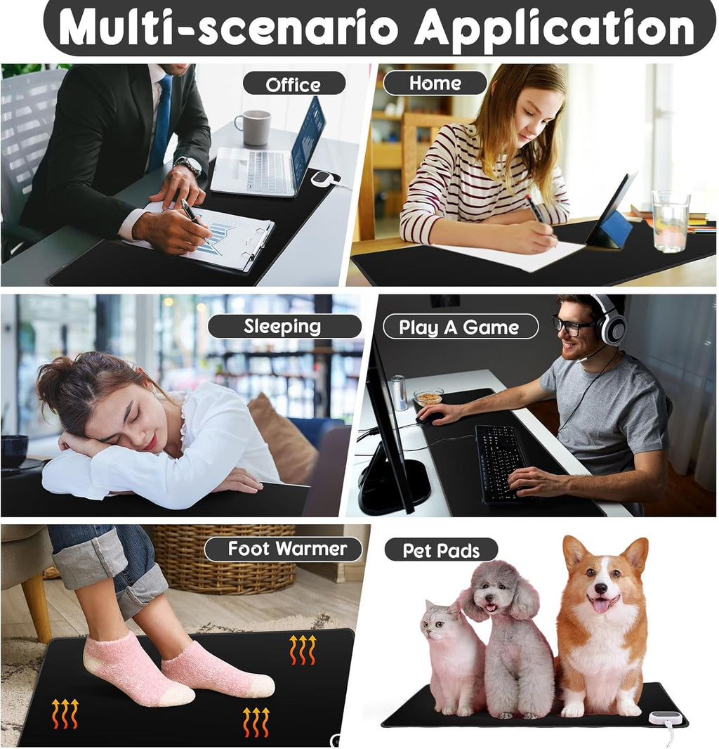 Konohan Heated Large Desk Mat PU Leather Warm Mouse Pad with 5 Heating Level & 4 Hour Auto Shut-Off Heating Keyboard Pad Warmer Gaming Mice Mat Only Supports 110v(Black Color,31.5" X 13")