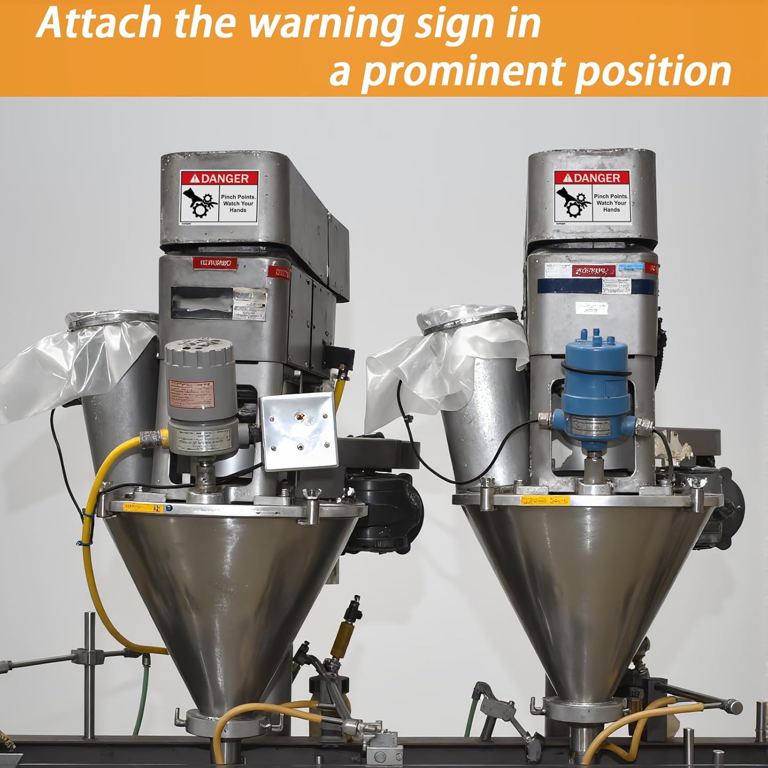 Pinch Points Danger Labels, OSHA Safety Signs, Vinyl Material, 3.5 x 5 Inch, 100 Pack, Industrial Warning Labels for Warehouse, Machine and Equipment