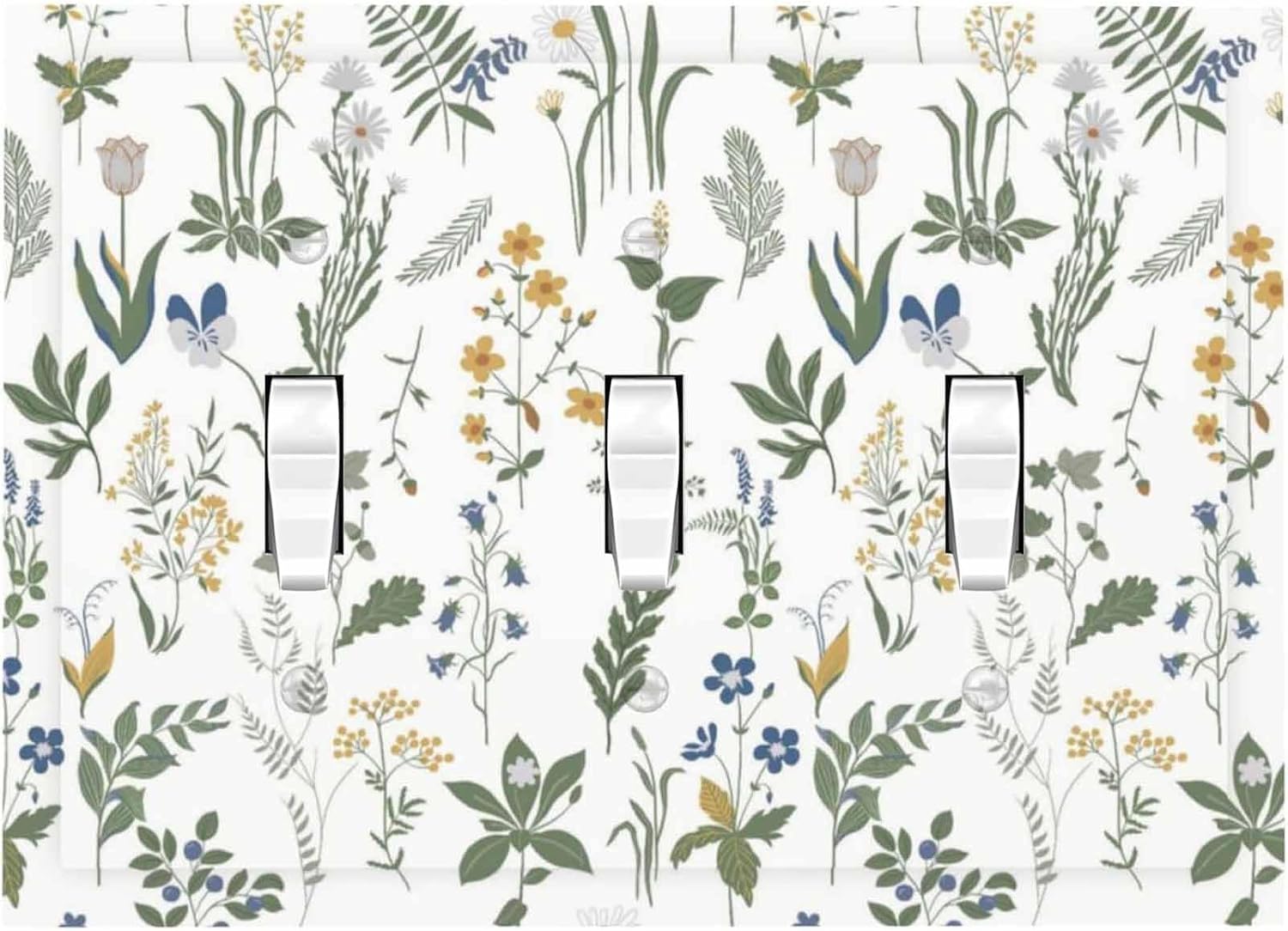 Decorative Switch Plates Floral Green Leaf Plant Flowes 3 Gang Wall Plate Triple Toggle Light Switch Cover Faceplate Electrical Wall Panels For Bed Room Farmhouse Decor