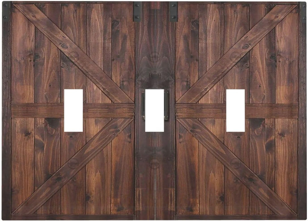 Decorative Light Switch Cover Plate Vintage Brown Farmhouse Barn Door 3 Gang Wall Plates for Electrical Outlets Triple Toggle Switch Plate Covers Outlet Covers Faceplate for Bedroom Home Decor