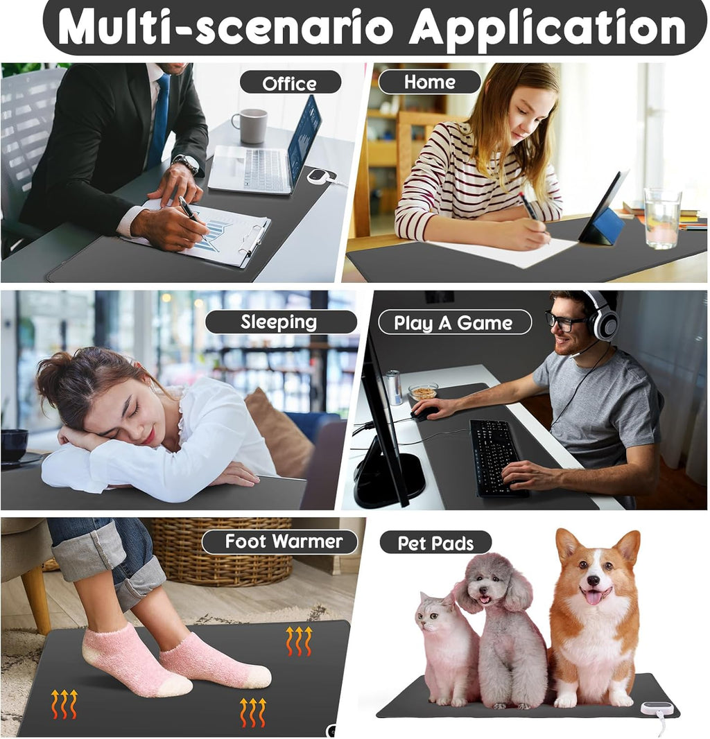 Konohan Heated Large Desk Mat PU Leather Warm Mouse Pad with 5 Heating Level & 4 Hour Auto Shut-Off Heating Keyboard Pad Warmer Gaming Mice Mat Only Supports 110v(Gray Color,31.5" X 13")