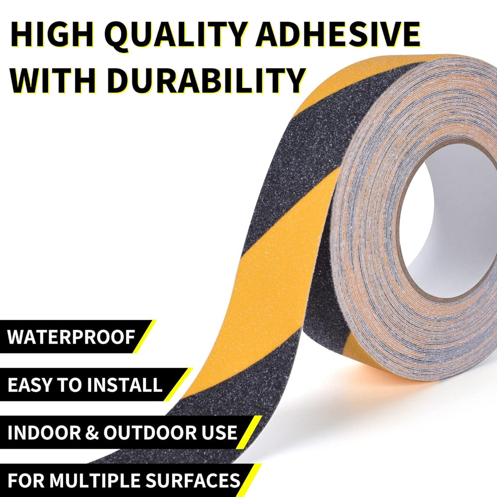 TAPEBEAR Non Slip Hazard Tape, Black and Yellow Safety Tape, Anti Slip Caution Tape Roll, Nonslip Warning Floor Tape for Indoor Outdoor Steps Stairs, Strong Grip Tape, 2inch X 60feet, 5 Rolls