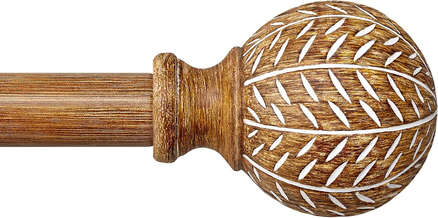 Imitation Wood Grain Ball Curtain Rods for Windows 48 to 84 Inch,1 Inch Heavy Duty Adjustable Wood Curtain Rod,Decorative Drapery Rods Set with Brackets,Size:36''-88''