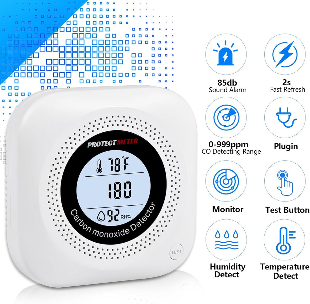 Carbon Monoxide Detectors,3 Pack 3in1 Portable Carbon Monoxide detectors Plug in Wall for Travel, CO Alarm/Monitor for Home/Hotel Room/RV with AC Socket with Temperature & Humidity Detectors
