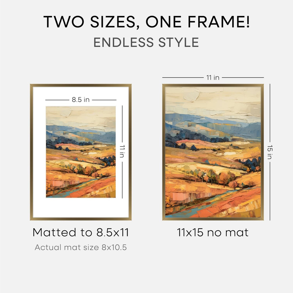 Homeforia 11x15 Bronze Picture Frame, High End Metal 11x15 Brass Frames with Mat 8.5x11, 11 x 15 Poster Frames Matted to 8.5 x 11 inch Photo, 11 by 15 Bronze Frames, Tempered Glass, Wall Kit, Set of 1