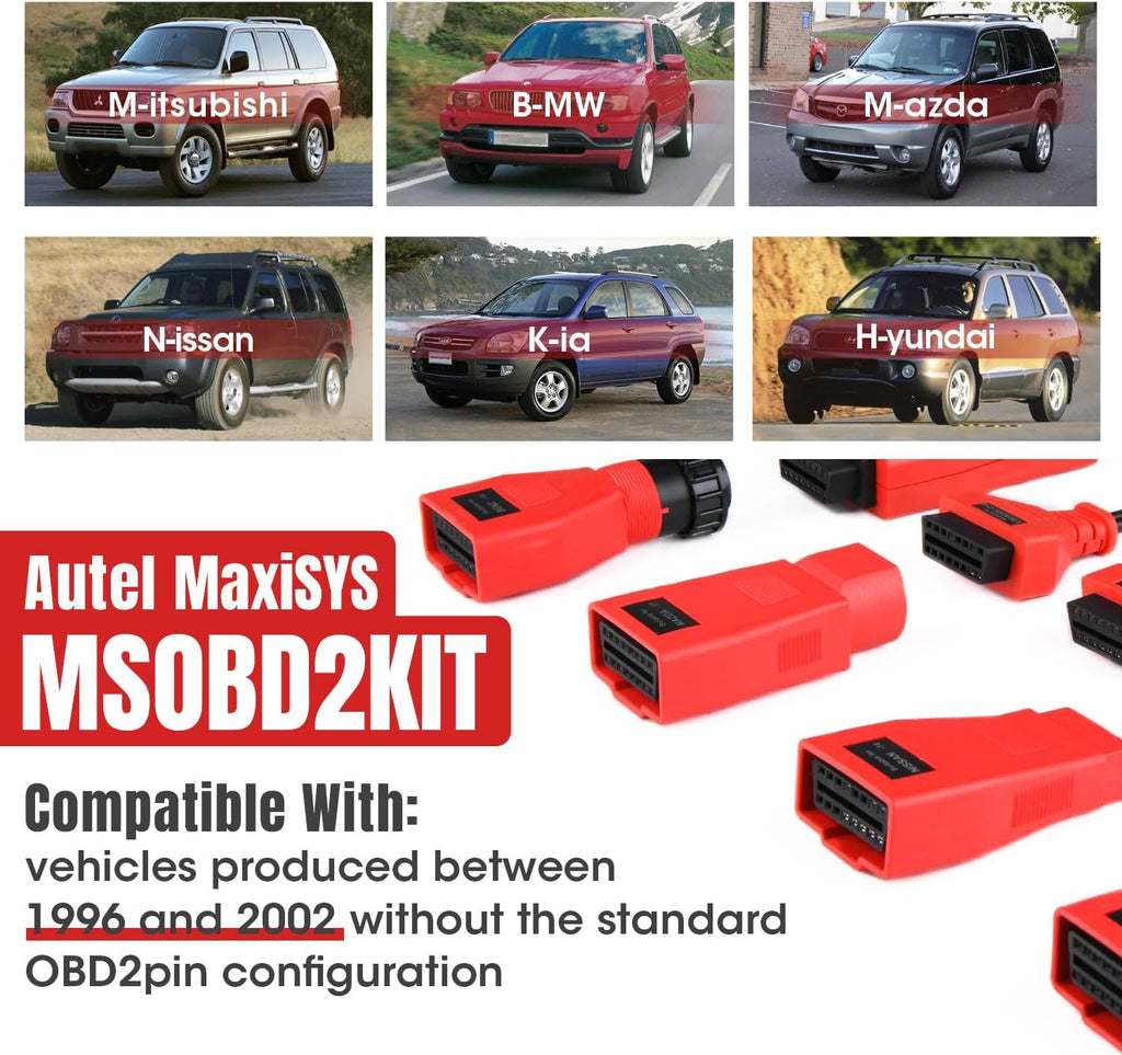 Autel MaxiSys MSOBD2KIT Non-OBDII Adapter Kit, 9PCS OBD Diagnostics Connectors w/Rugged Blow-Molded Carrying Case, Support All Autel Scanners MSUltra MS919 MS909 Elite II MS906 Pro MK808S MX900 MK900