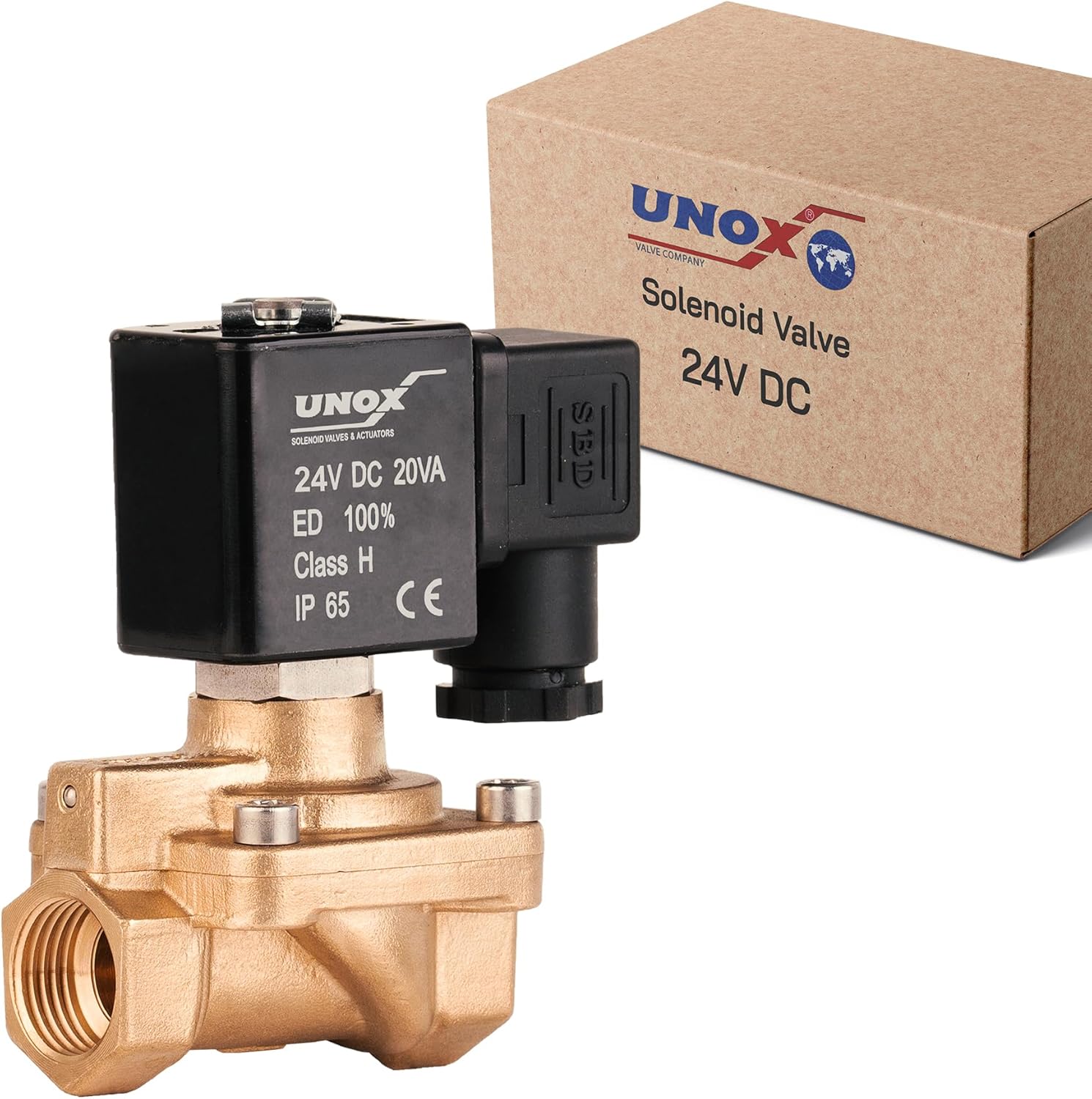 UNOX 1/2" NPT Solenoid Valve 24V DC, Brass Control Valve Normally Closed - 7-232 PSI Multi-Purpose Reliable Control Valve for Water, Air, and Gas - Solenoid Valves