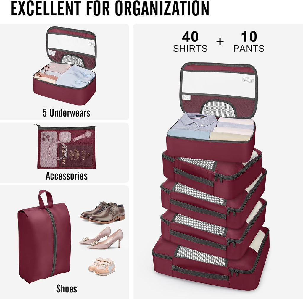 Veken 10 Set Packing Cubes for Travel Essential, Suitcase Organizer Bags in 4 Sizes, Carry-On Luggage Accessories with Large Laundry & Hanging Toiletry Bag, Must-Have for Airplane, Road Trip & Camping