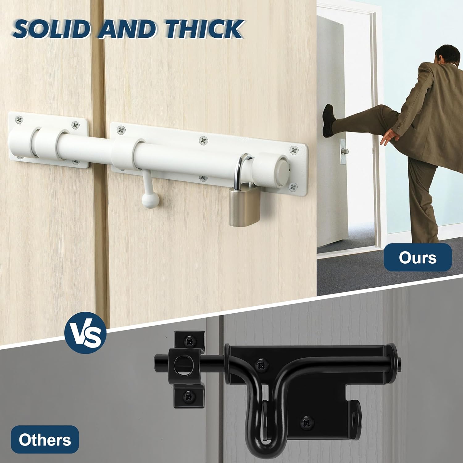 Alise 10 inch Barrel Bolt Latch,Slide Bolt Latch,Heavy Duty Solid SUS304 Stainless Steel Slide Lock for Wooden Fence,Barn Door,Interior or Outdoor Door White MS9200-W