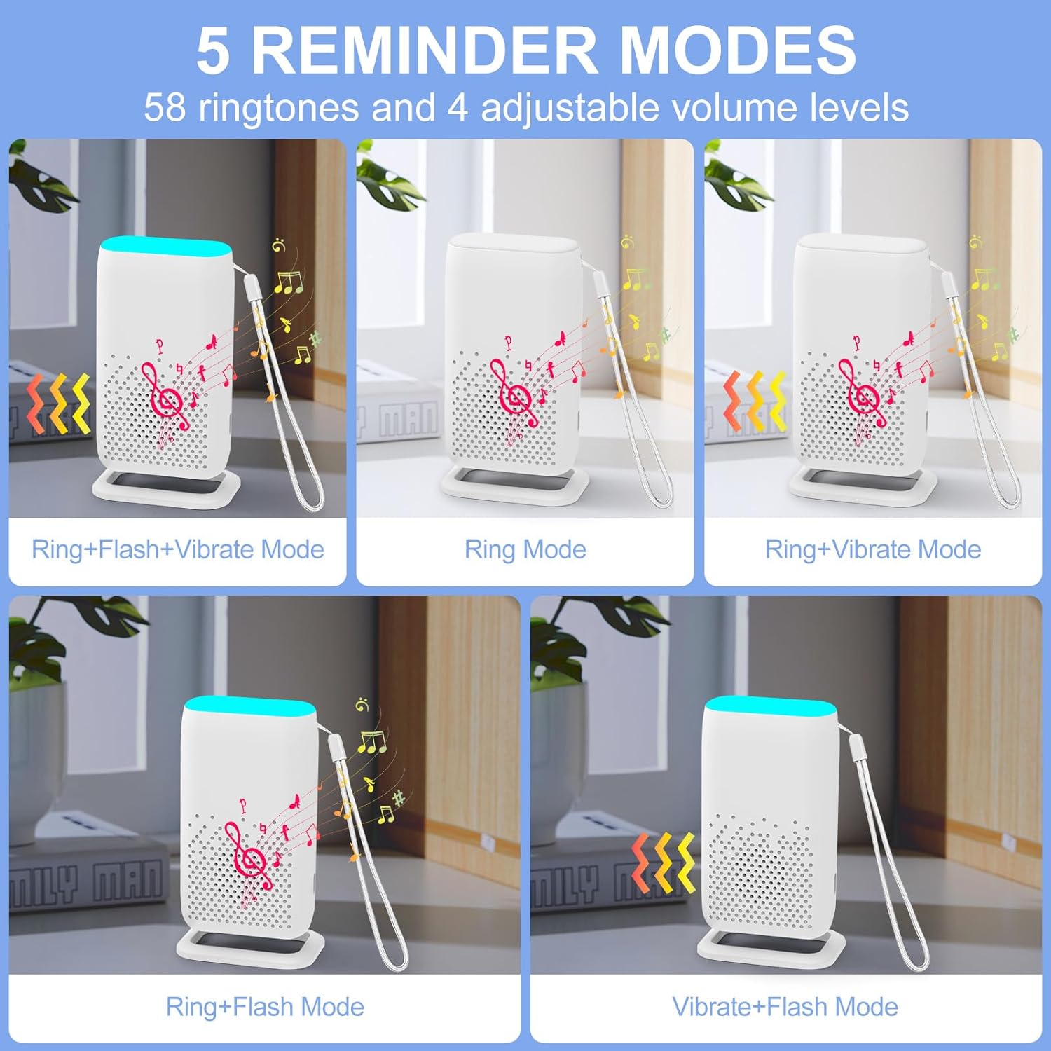 Caregiver Pager, Rechargable Wireless Call Button 2000+ Feet, 5 Alert Modes, 58 Melodies, SOS Alert Nurse Calling System for Patien Elderly Monitoring at Home, 2 SOS Button + 1 Receiver