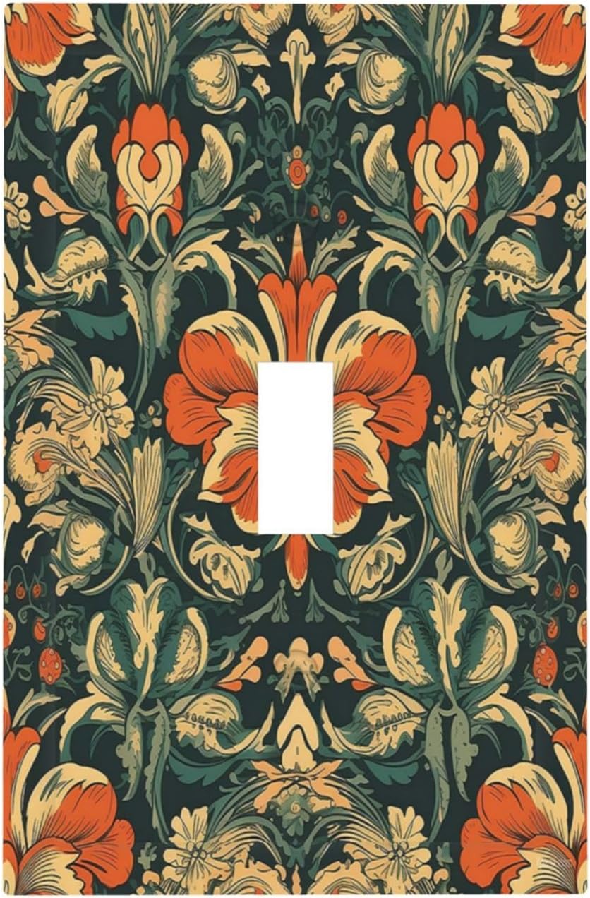 Light Switch Cover William Morris Abstract Floral Plant Pattern Orangeyellowgreen 1 Gang Single Toggle Device Electrical Faceplate Switchplates Decorator Outlet Wall Plate for Bedroom