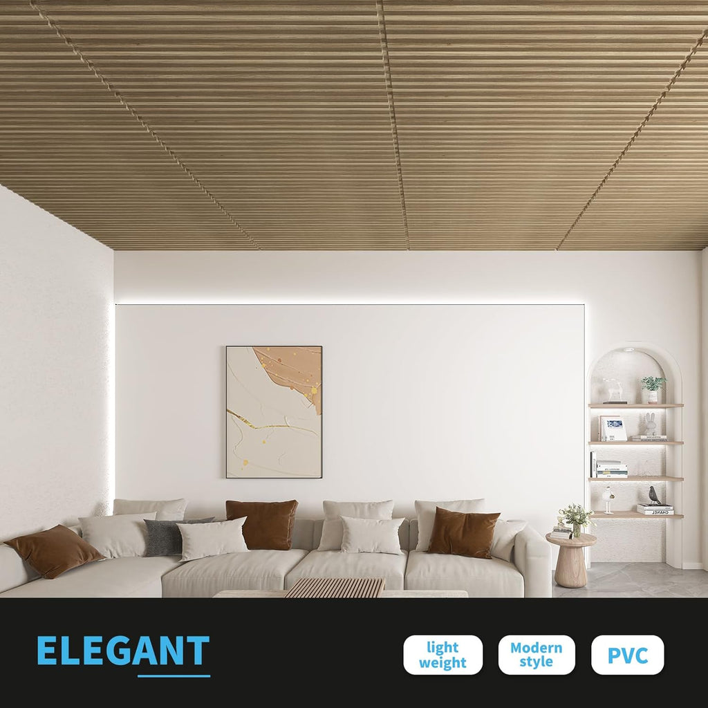 Art3d 6-Pack Slat Design 3D Wall Panels for Interior Wall Decor, 2x4 FT PVC Decorative Drop Ceiling Tiles - Walnut
