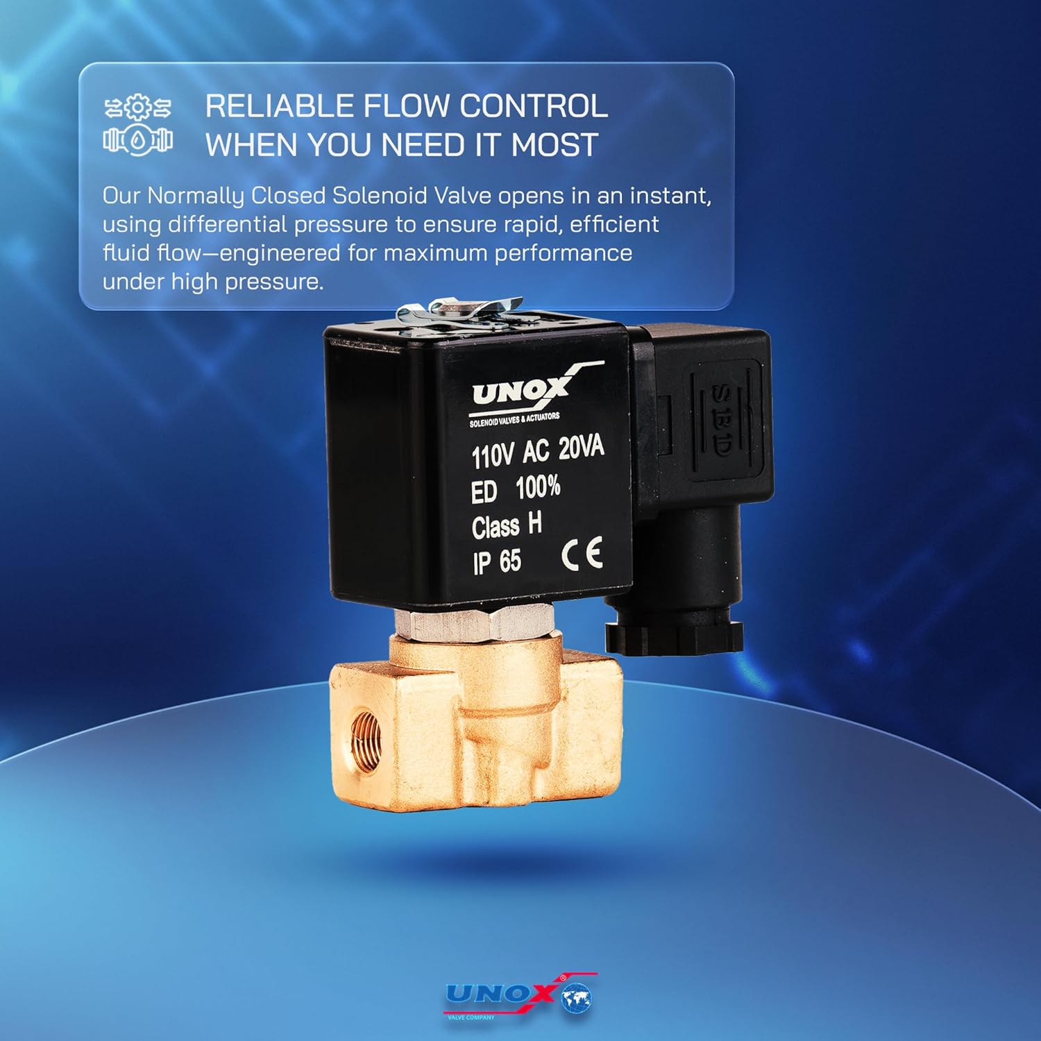 UNOX 1/4" NPT Solenoid Valve 110V AC, Brass Control Valve Normally Closed - 0-232 PSI Multi-Purpose Reliable Control Valve for Water, Air, and Gas - Solenoid Valves