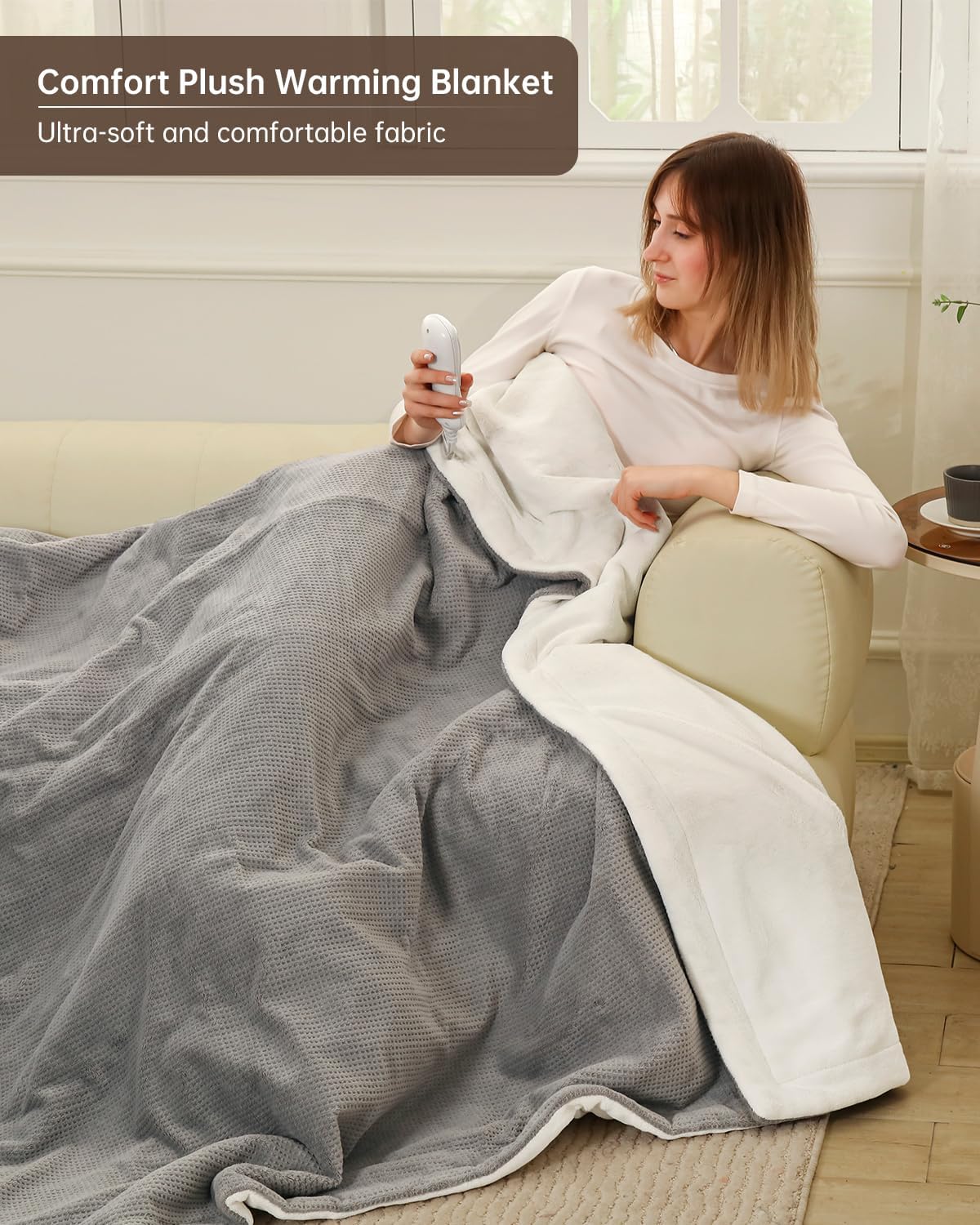 Electric Heated Blanket Throw Size, Washable Blanket Warmer for Home for Adults, Fast Heating, Super Cozy Soft Fabric, 50" x 60", 9 Heat Levels, 1-9H Auto-Off, ETL Certified, Gray