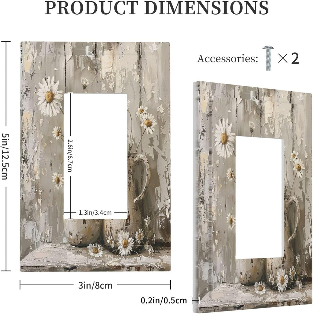 Decorative Outlet Covers Vintage Rustic Floral White Daisy Flower Oil Painting Style 1 Gang Single Rocker Light Switch Cover Plate Wall Plates GFCI Faceplate for Home Farmhouse Decor