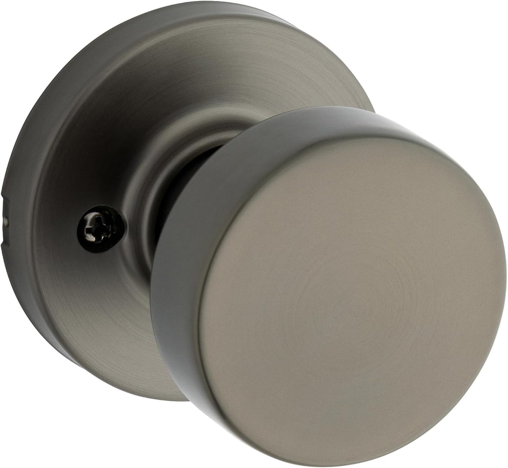 Kwikset Pismo Round Dummy Door Knob, Single Sided Handle for Closets, French Double Doors, and Pantry, Gunmetal Non-Turning Interior Push/Pull Door Knob
