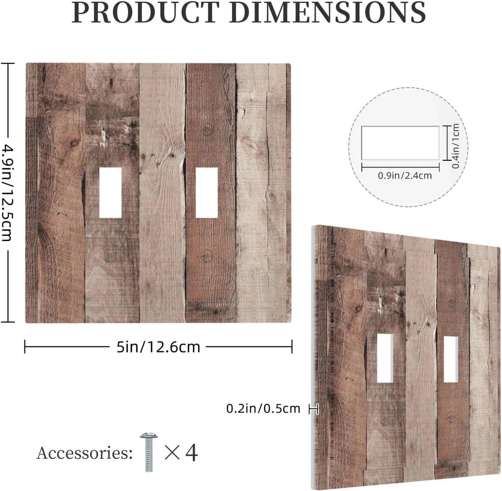 Decorative Switch Plates Retro Wood Brown Farmhouse Barn Wooden 2 Gang Double Toggle Outlet Light Switch Cover Wall Plate Electrical Faceplate for Farmhouse Cabin Decor