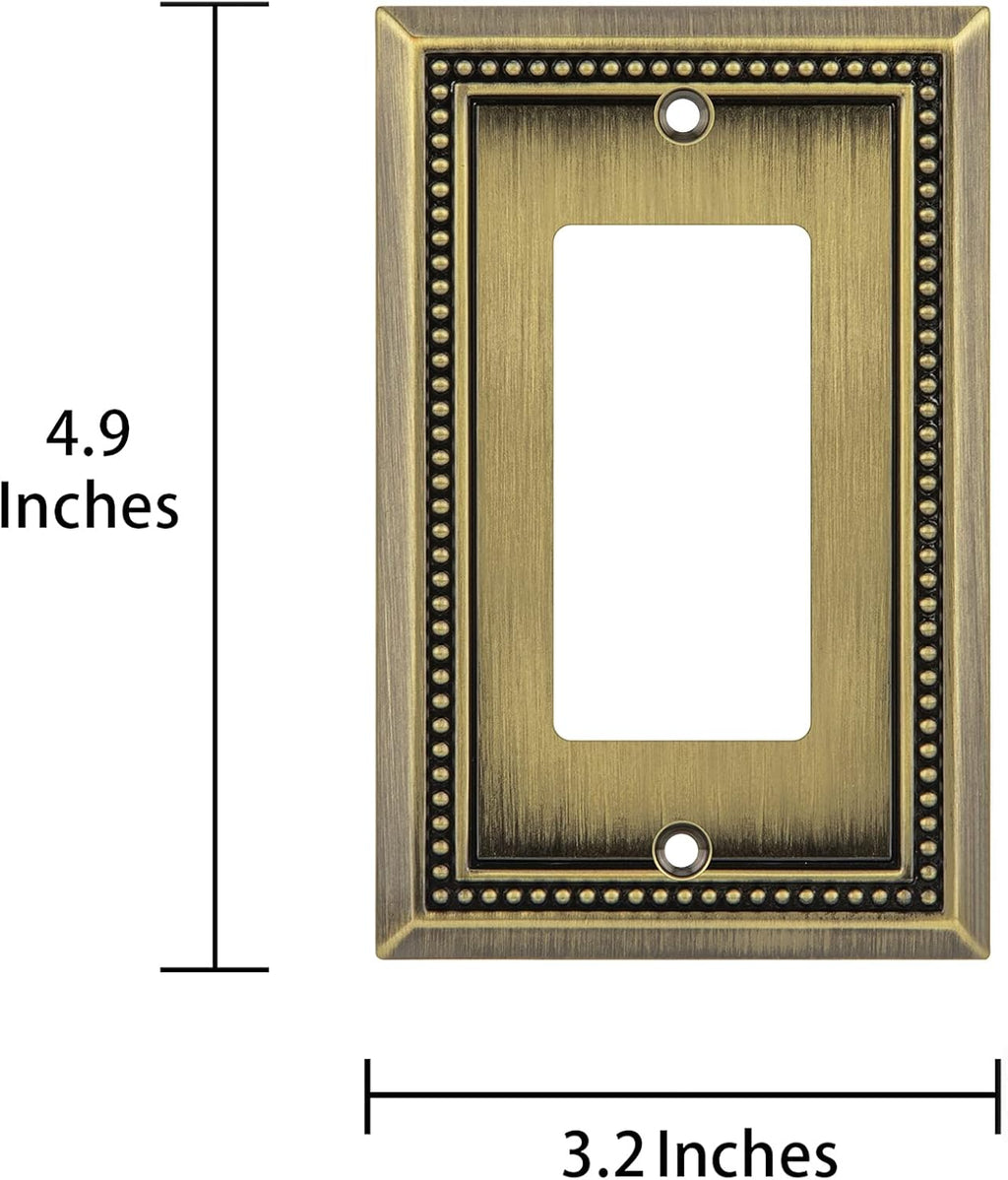 Henne Bery Sunken Pearls Heavy Duty Decorative Wall Plate Switch Plate Outlet Cover (Single Decorator, 3 Pack, Antique Brass)