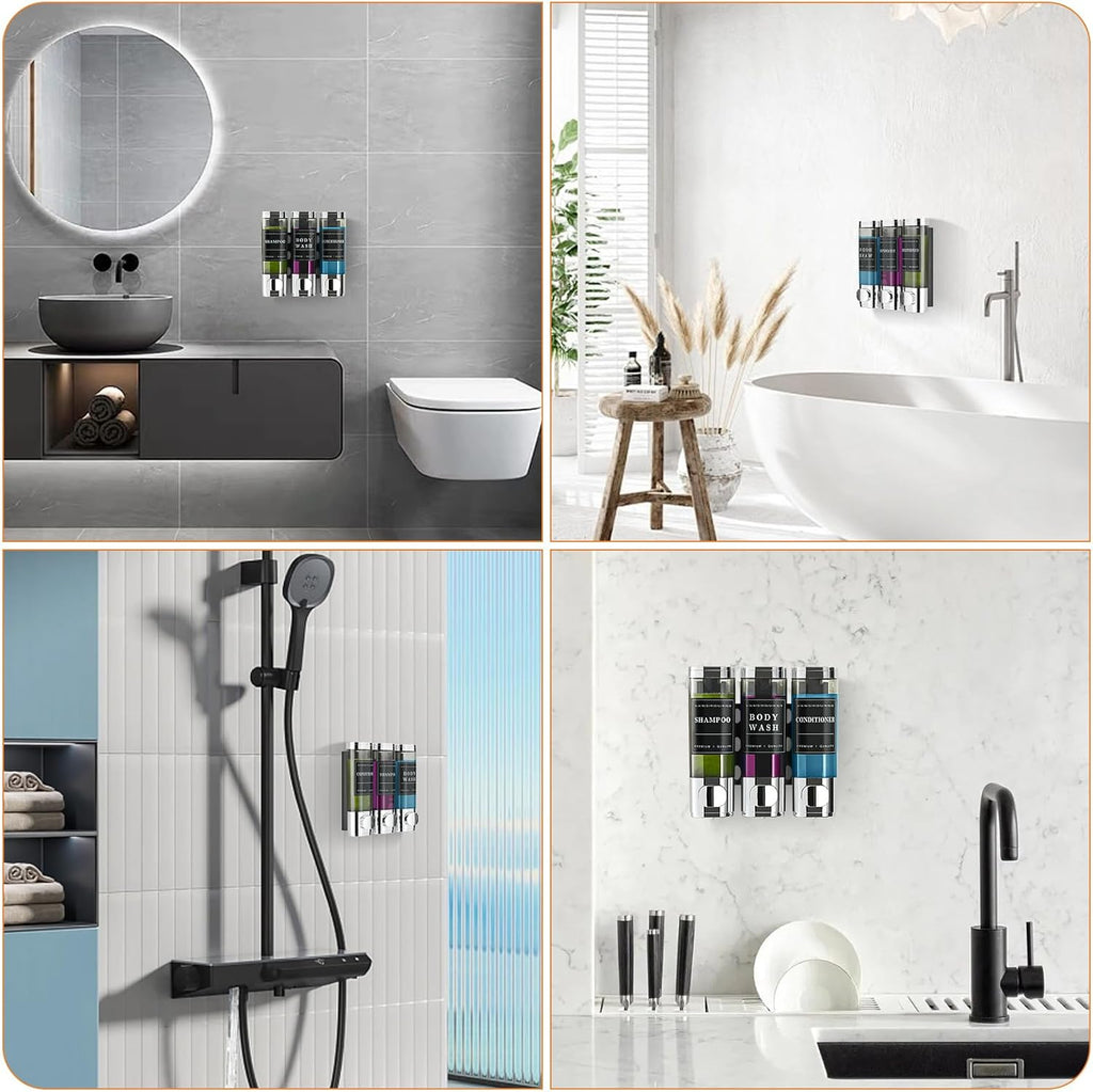 Shampoo and Conditioner Dispenser,Shower Dispenser 3 Chamber No Drill Wall-Mounted Shampoo Dispenser for Shower Wall Mounted Shower Soap Dispenser for Bathroom Hotel Large Capacity,Chrome1