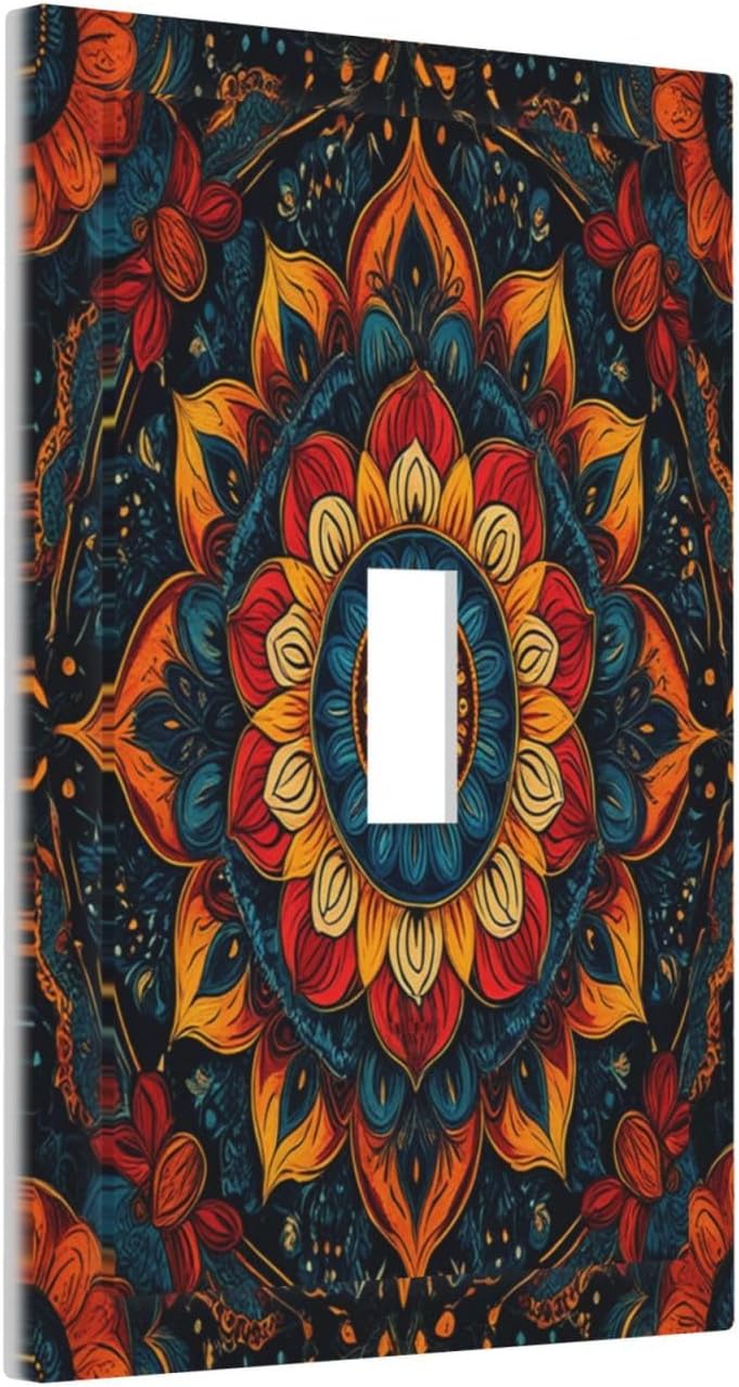 Boho Colorful Mandala Single Toggle Light Switch Cover plate Outlet Cover Decorative Switchplate Wall Plates Electrical Panel Cover for Bathroom Living Room 5 X 3 IN