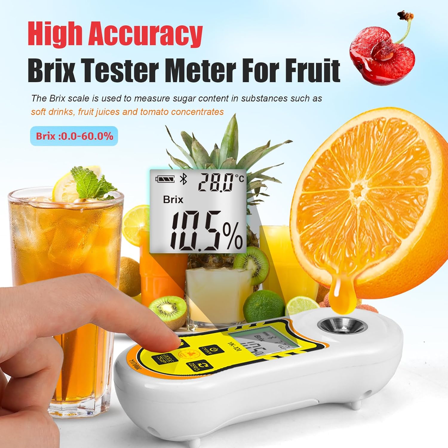 Smart Refractometer Brix Salt Meter, Brix Refractometer & Salinity Tester with ATC, Hand-Held Salinity Meter 0-24% for Food,sauces and Aquarium, Brix Sugar Refractometer 0-60% for Fruit,Drinks,Coffee