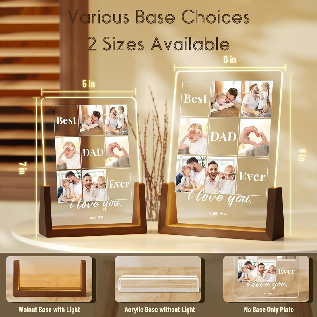 Personalized Dad Gifts for Fathers Day, Custom Fathers Day Gift from Daughter Son Kids, Customized Dad Gifts for Husband from Wife, Unique Best Dad Picture Frame with Your Photos